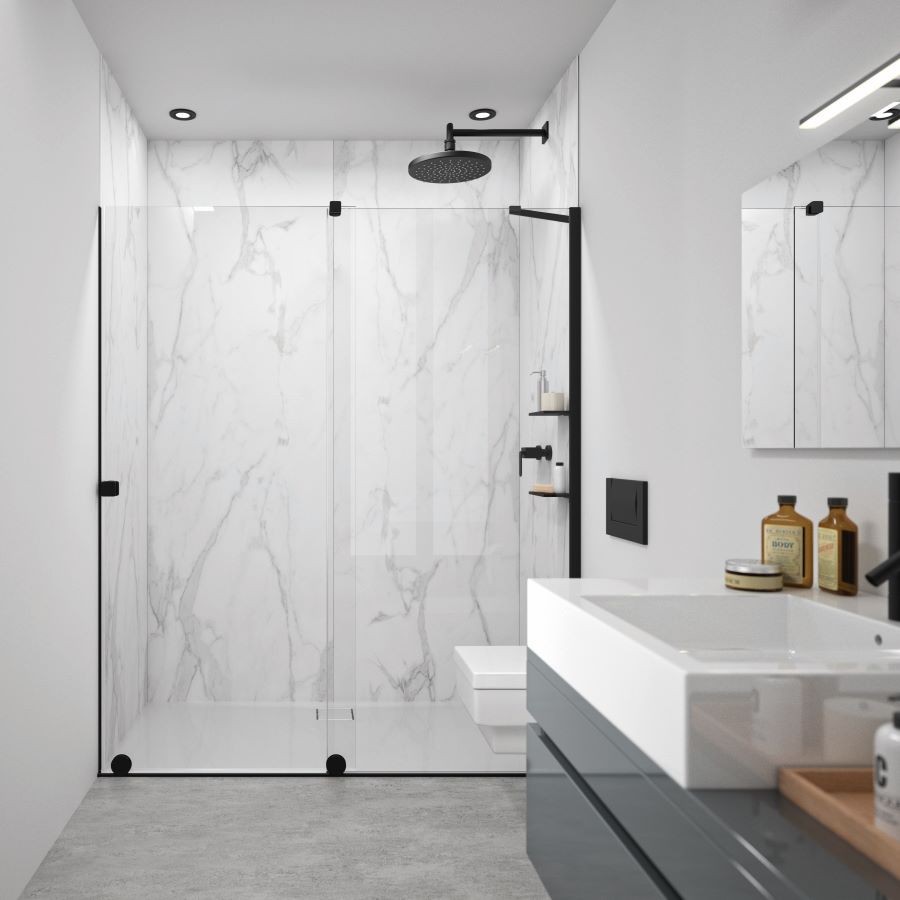 MAMPARA DE DUCHA FRONTAL 1 FIJO + 1 PUERTA CORREDERA...