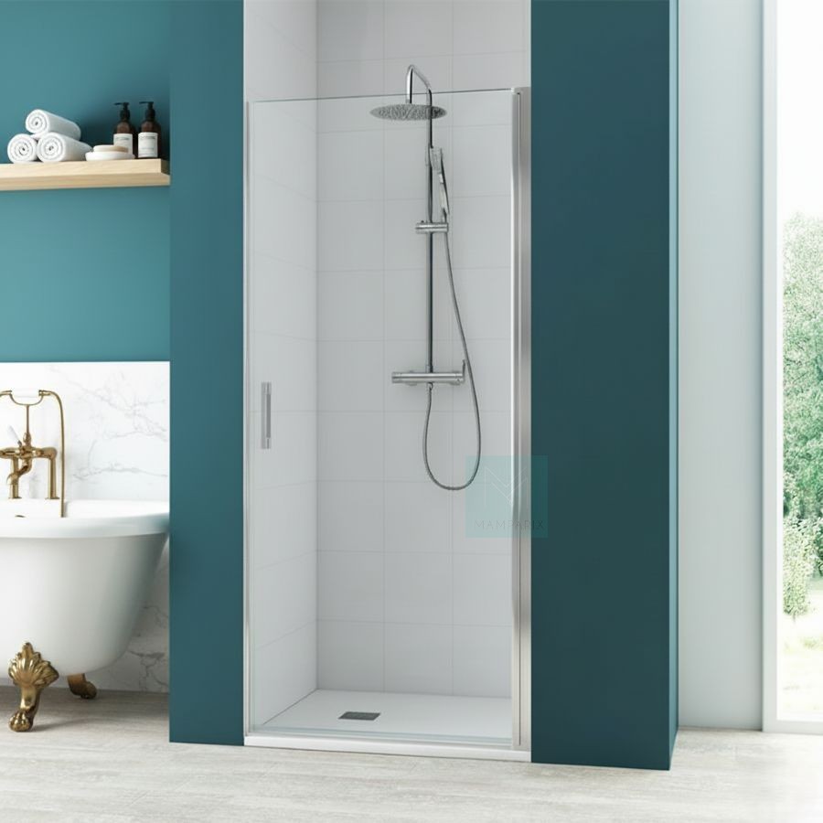 MAMPARA DE DUCHA  FRONTAL DENIA EN CROMO CON PUERTA ABATIBLE