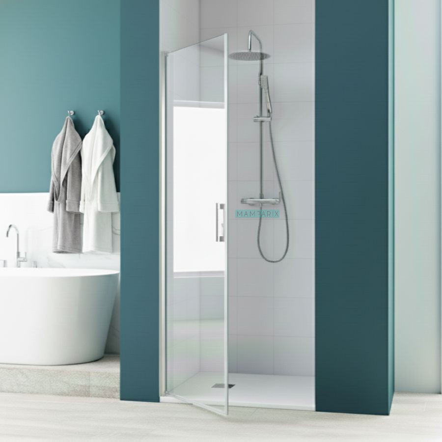 MAMPARA DE DUCHA  FRONTAL DENIA EN CROMO CON PUERTA ABATIBLE 2